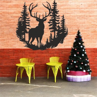 Lazer Kesim Metal Duvar Dekoru, Geyik Yılbaşı 40 cm
