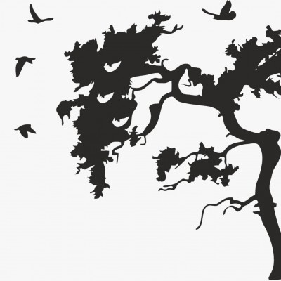 	Lazer Kesim Metal Duvar Dekoru, kuşlar ve ağaç 40 cm