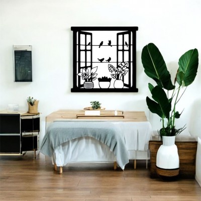 Lazer Kesim Metal Duvar Dekoru, Pencere Kuşlar 40 cm