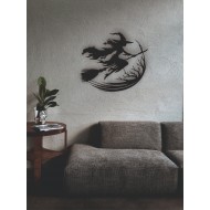 	Lazer Kesim Metal Duvar Dekoru, uçan cadı 40 cm