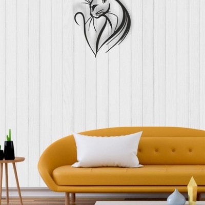 Lazer Kesim Metal Duvar Dekoru, Yan Oturan Kedi 40 cm