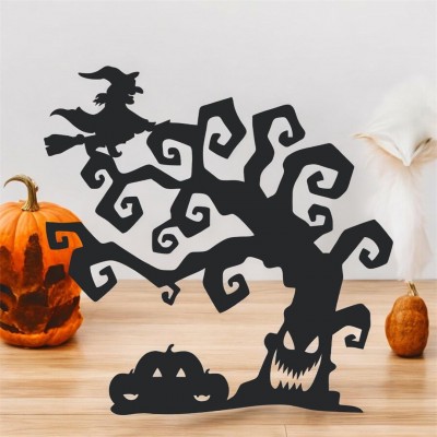 Lazer Kesim Metal Duvar Dekoru, Ağaç Helloween 40 cm