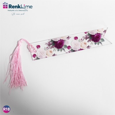 Pleksi Kitap Ayracı Mor Çiçekli