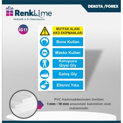 Uyarı İkaz Levhası - Mutfak Alanı KKD Ekipmanları