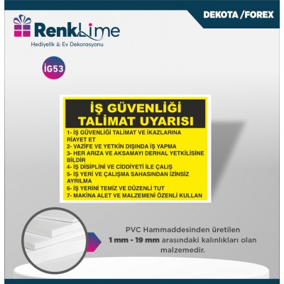 Uyarı İkaz Levhası - İş Güvenliği Talimat Uyarısı