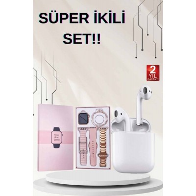 3 Kordonlu Dokunmatik Ekran Akıllı Saat ve 2.Nesil Kablosuz Bluetooth Kulaklık ANC/ENC