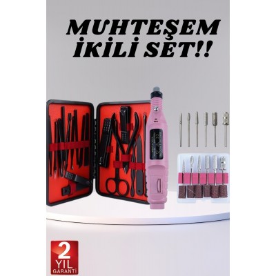 Elektrikli Manikür Pedikür Seti İkili Set 17 Parça Tırnak Bakımı Nasır Temizleme Tırnak Şekillendirme