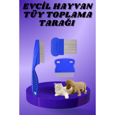 Kedi Köpek Tüy Bit Pire Toplayıcı Toplama Temizleme Tarağı Tarak Seti 4'lü Set