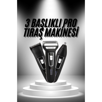 3'lü Set Saç Sakal Kesme Traş Makinesi Burun Kılı Alma Tıraş Makinesi