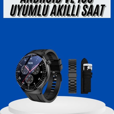 Amoled Ekran Akıllı Saat Üç Kordonlu İOS Android Uyumlu