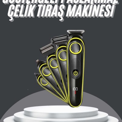5 Başlıklı Şarjlı Tıraş Makinesi Led Ekran Saç Sakal Ense Tıraşına Uygun Bakım Seti
