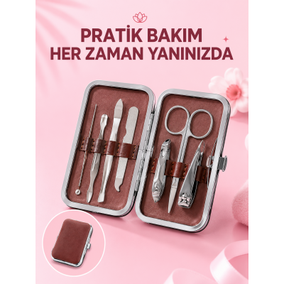 Çantalı 7 Parça Manikür Pedikür Seti Tırnak Makası Cımbız Törpü