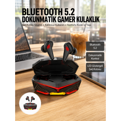 Dokunmatik Kontrol Tws Işıklı Kulakiçi Bluetooth Kulaklık Kablosuz Oyuncu Kulaklığı Yeni Nesil
