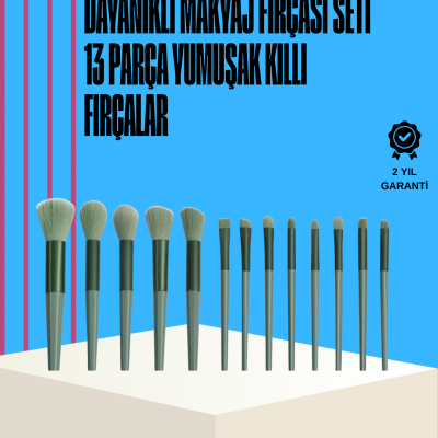 Taşınabilir Ergonomik Yapılı 13 Adet Fiber Kıllı Yüz ve Göz Makyaj Fırçası Seti