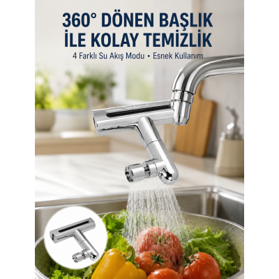 360° Dönüşlü Su Akışı Başlığı | 4'ü 1 Arada Kullanım Yeni Nesil