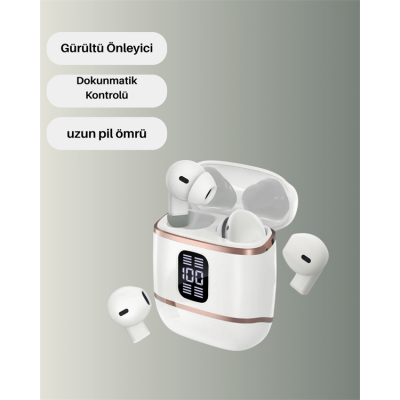 Bluetooth 5.3 Kulaklık – 4 Adet, Çift Kulaklıklı, Dijital Göstergeli, ANC + ENC