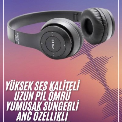 Bluetooth Kablosuz Kulaklık Siyah Wireless 5.0 Kulak Üstü Uzun Pil Ömrü