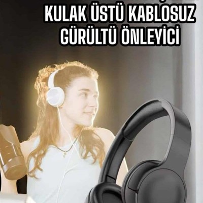 Kulak Üstü Kablosuz Bluetooth Kulaklık Gürültü Önleyici Uzun Şarj Süreli