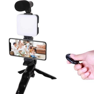 Telefon Tutucu Led Işıklı Kumandalı Mikrofon Telefon Vlog Video Kayıt