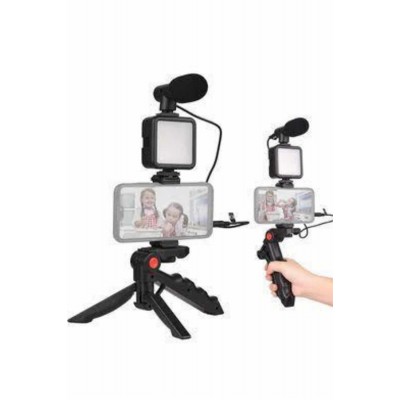 Telefon Tutucu Mini Mikrofonlu Tripod Vlog Çekim Video