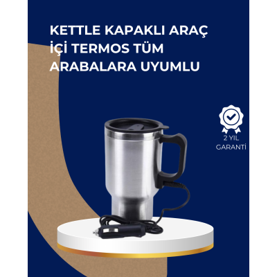 Araç İçi Paslanmaz Çelik Isıtıcı Termos Bardak 12V Çakmak Girişli
