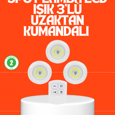 Kablosuz 3 Lü Spot Led Lamba Seti Uzaktan Kumandalı Enerji Tasarruflu Aydınlatma