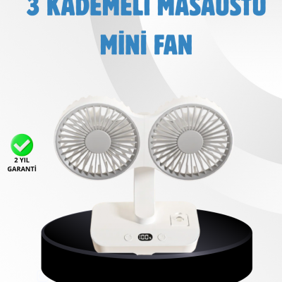 Sessiz Çalışan USB Şarjlı Çift Kafalı Masaüstü Fan – Ev ve Ofis İçin