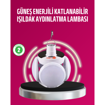 Solar ve USB Şarjlı Su Geçirmez Katlanabilir LED Lamba