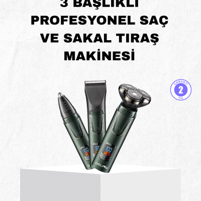 Şarjlı ve Kablosuz 3 Başlıklı Profesyonel Bakım Seti – Saç, Sakal, Burun ve Kulak Düzeltici