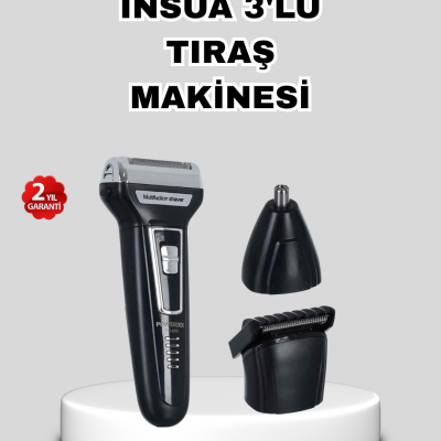 İnsua 3’lü Tıraş Makinesi – 3 Farklı Kesim Başlığı, Güçlü Motor, 60 Dakika Kullanım