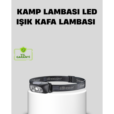 Şarjlı LED Kafa Feneri | 4 Modlu Akıllı Sensörlü Far | Su Geçirmez IPX5 Kamp ve Balıkçı Lambası