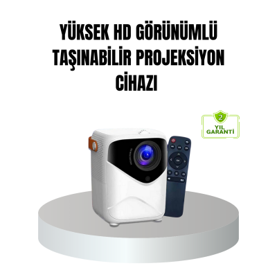 Taşınabilir 1080P HD Akıllı Projektör – 64GB Dahili Hafıza, 2GB RAM, Uzaktan Kumandalı