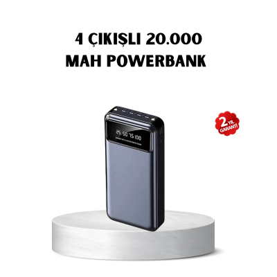 Powerbank 20000 mAh Hızlı Şarjlı LED Fenerli ve 4 Portlu