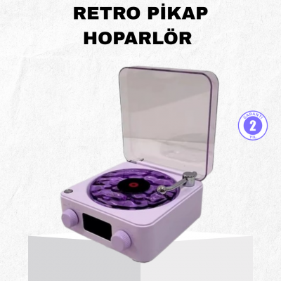 Retro Pikap Hoparlör Bluetooth AUX USB Type-C Projektörlü 360° Sesli Taşınabilir