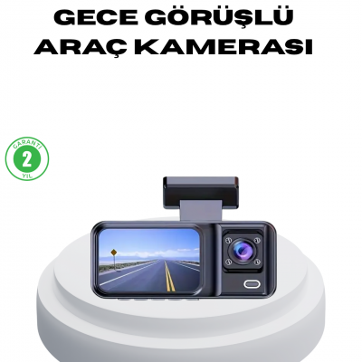 170° Geniş Açılı 3 Kameralı Araç İçi Kayıt Cihazı Gece Görüşlü