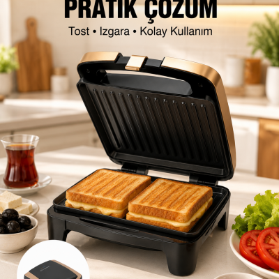 Tost Makinesi Yapışmaz Plaka 1500 Watt Güçlü Performans