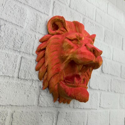 Gold Kırmızı Aslan Duvar Dekoru Asılabilir Hediyelik 3D Heykel 20x21 cm