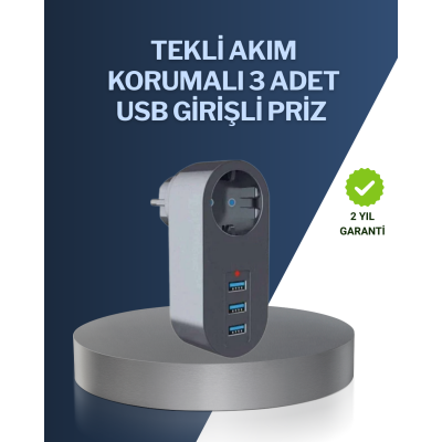 Çocuk Korumalı Termal Priz – 3'lü USB Şarj ve Akım Koruması
