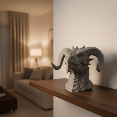 3D Ejderha Başı Heykeli Koleksiyonluk Dekoratif Figür 22x17 cm