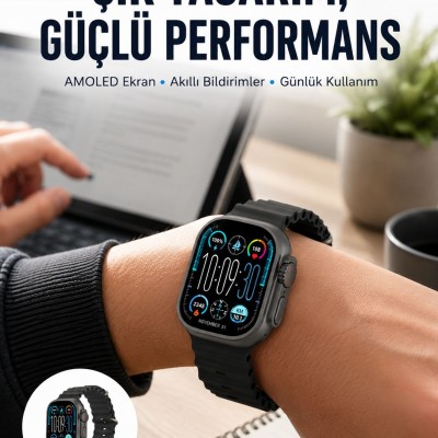 AMOLED Ekran 49mm Ultra Tasarım 3 Kordonlu Akıllı Saat
