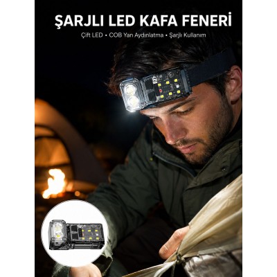 Sensörlü LED Kafa Feneri Şarj Edilebilir Manyetik Eller Serbest Yeni Nesil