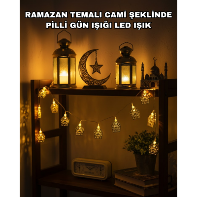 Ramazan ve Bayram Dekoratif LED Işık Cami Figürlü Sıcak Sarı Aydınlatma
