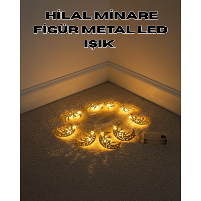Dekoratif Minareli Hilal LED Işık Metal Gövdeli Ramazan Aydınlatma