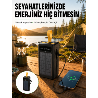 Taşınabilir Güneş Panelli Powerbank Çoklu Cihaz Şarj Destekli