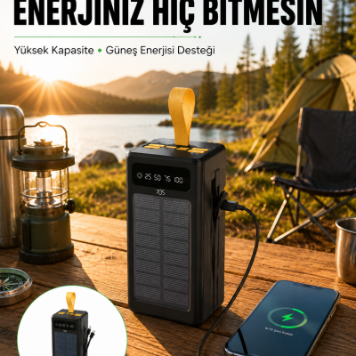 Taşınabilir Güneş Panelli Powerbank Çoklu Cihaz Şarj Destekli