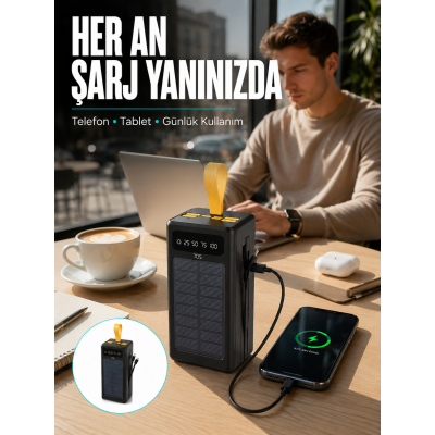 Kamp ve Outdoor Kullanıma Uygun Güneş Panelli Powerbank
