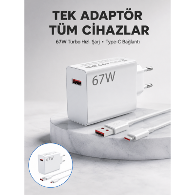 67 Watt Güvenli Hızlı Şarj Adaptörü Samsung M31 M33 M51 Uyumlu Yeni Nesil