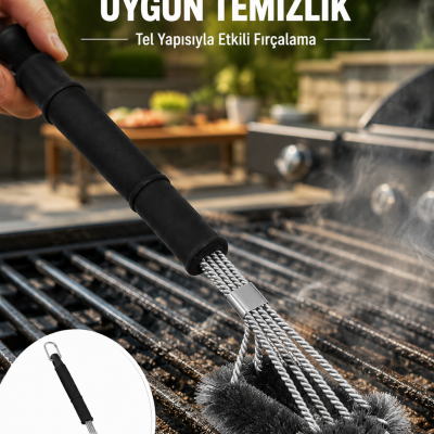 Uzun Saplı Izgara Temizleme Fırçası Çelik Telli Yeni Nesil