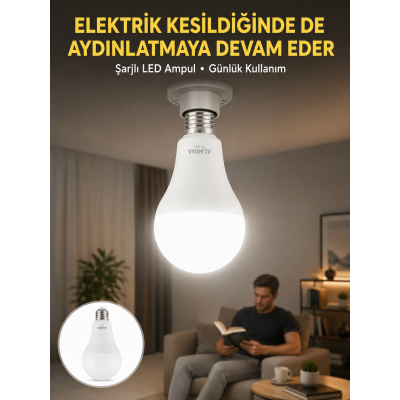 Acil Durumlar İçin Şarjlı LED Ampul 6400K Soğuk Beyaz 30 Watt