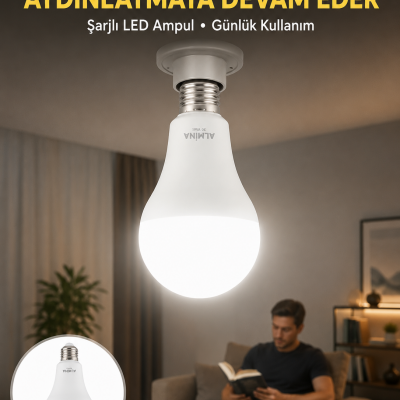 Acil Durumlar İçin Şarjlı LED Ampul 6400K Soğuk Beyaz 30 Watt Yeni Nesil